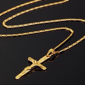 New 18K gold cross chain/ necklace